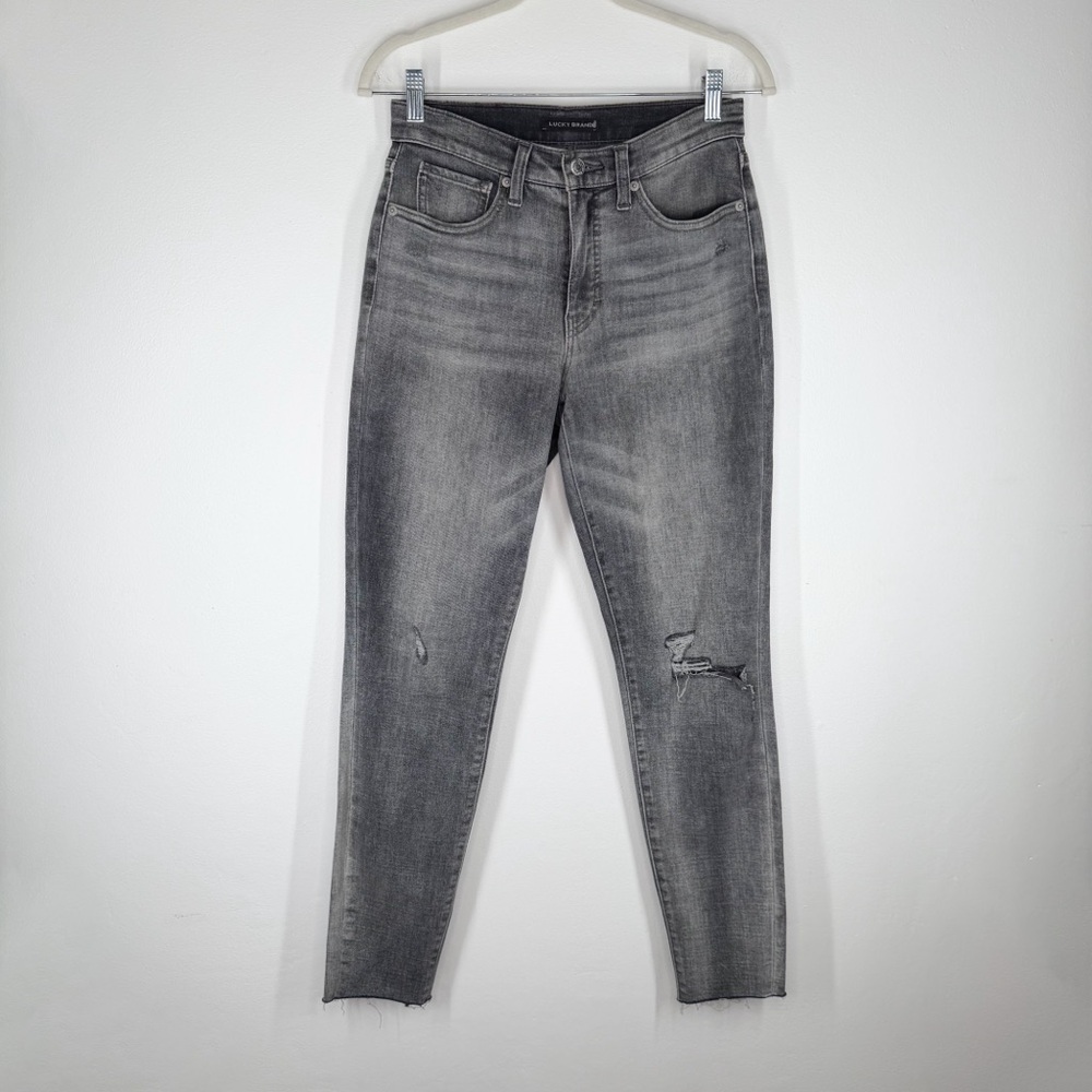Lucky Brand Bridgette High Rise Skinny Raw Hem Stretch Denim Jean Gray Size 4/27